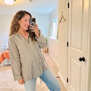 St. Tropez West Gray Soft Linen Zip Up Hooded Jacket XL
